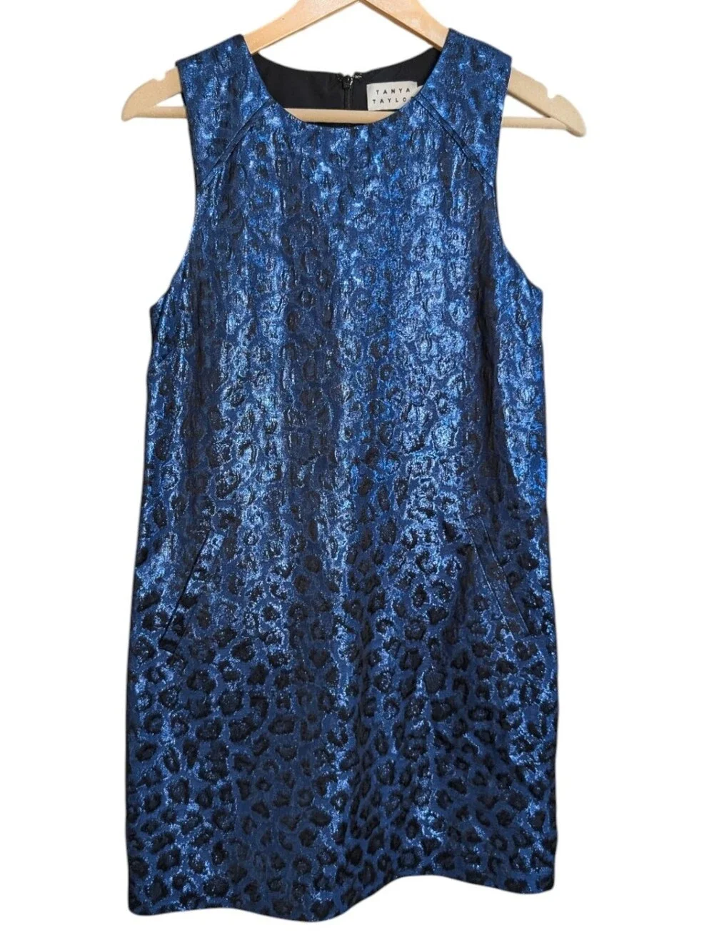 Tanya Taylor Tracy Blue Metallic Leopard Shift Dress ... Size 4